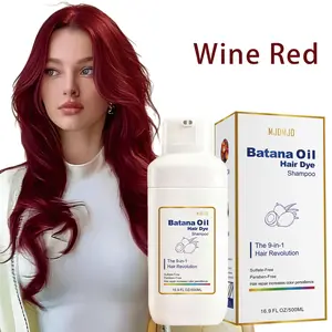 Wine Red Batana Hair Dye Shampoo 9-in-1, Semi-Permanent Burgundy Hair Color Shampoo for Gray Coverage, Herbal Plant-Based Formula, Instant & Long-Lasting Color for Women & Men, 500ml
