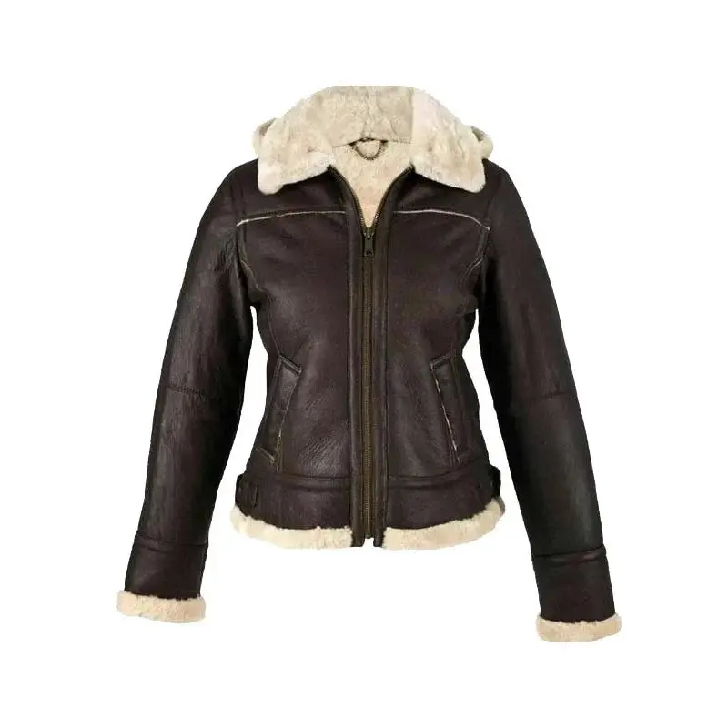 Dark Brown Shearling Leather Jacket Women
