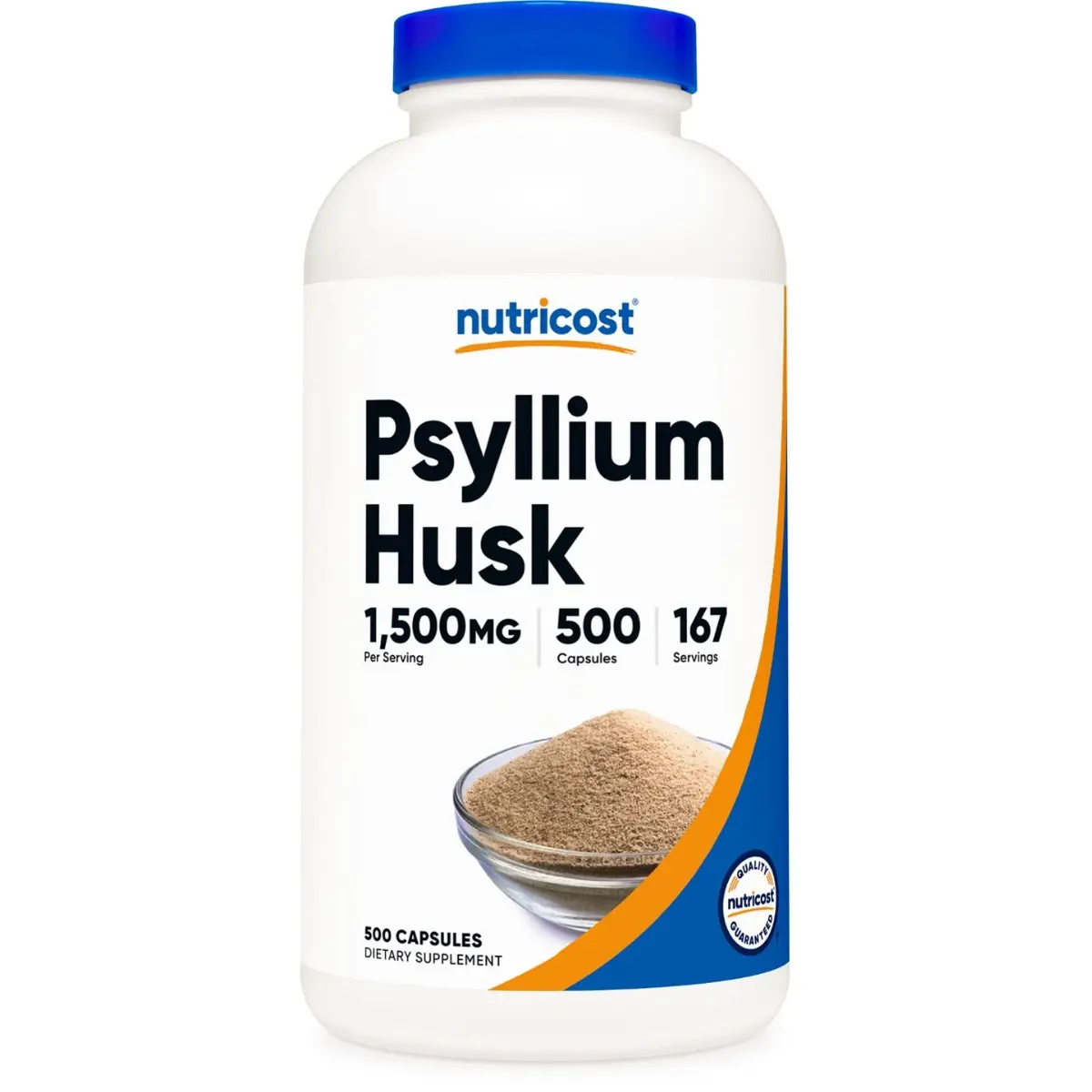 Nutricost Organic Psyllium Husk Fiber Dietary Supplement Capsules - 1500mg Per Serving, 500 Count, NSF Certified, Lactose Free, Non-GMO, Gluten-Free, Digestive Aid, Silica, Adult Support, 30-Day Money Back Guarantee, Youth, Adults, Contains Psyllium Husk