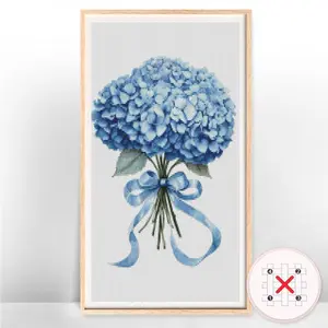 Blue Flower Pattern DIY Cross Stitch Kit without Frame, 1 Set DIY Cross Stitch Embroidery Kit, Wall Art Decor for Home Living Room