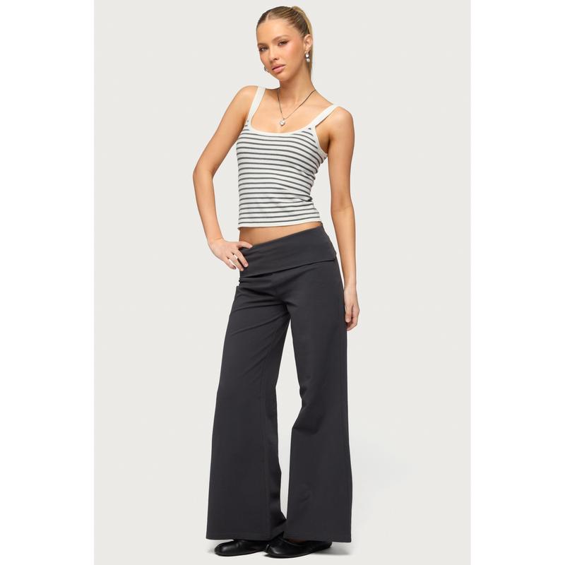Petite Wide Leg Fold Over Pants