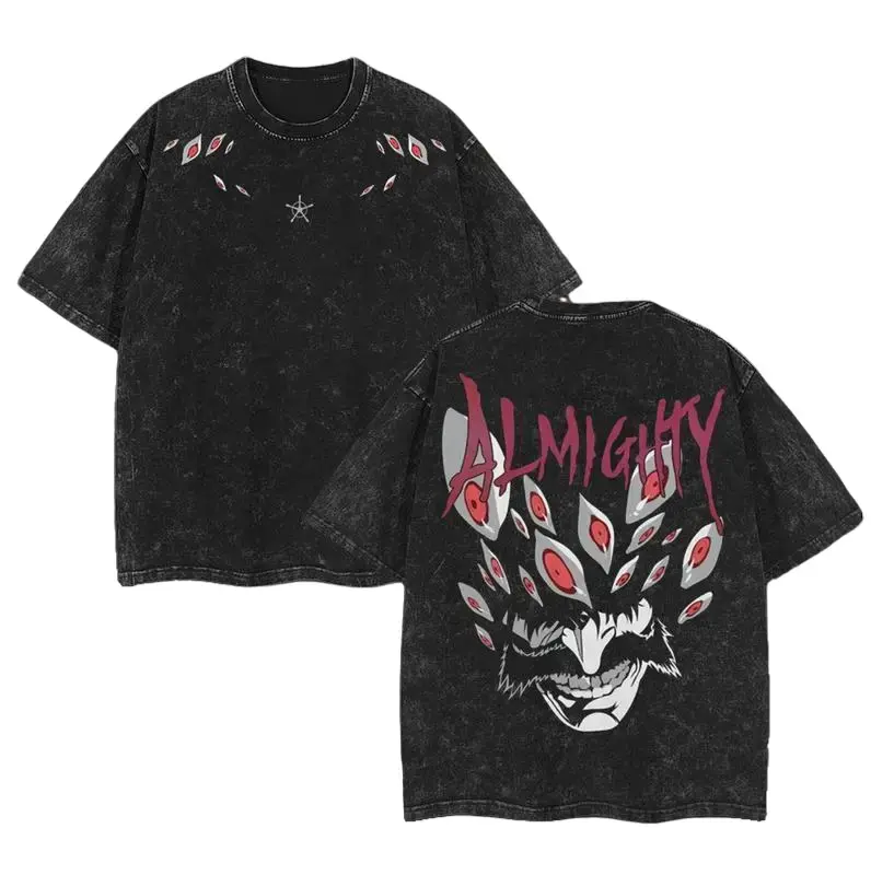 Men's Oversize T-Shirt in Vintage Washed Heavyweight Cotton, Bleach Yhwach Double-Printed Graphic for Anime Fans, Double Print, Heavy Cotton, All Seasons, Machine Wash, Multi-Size, Oversized Tshirt Women