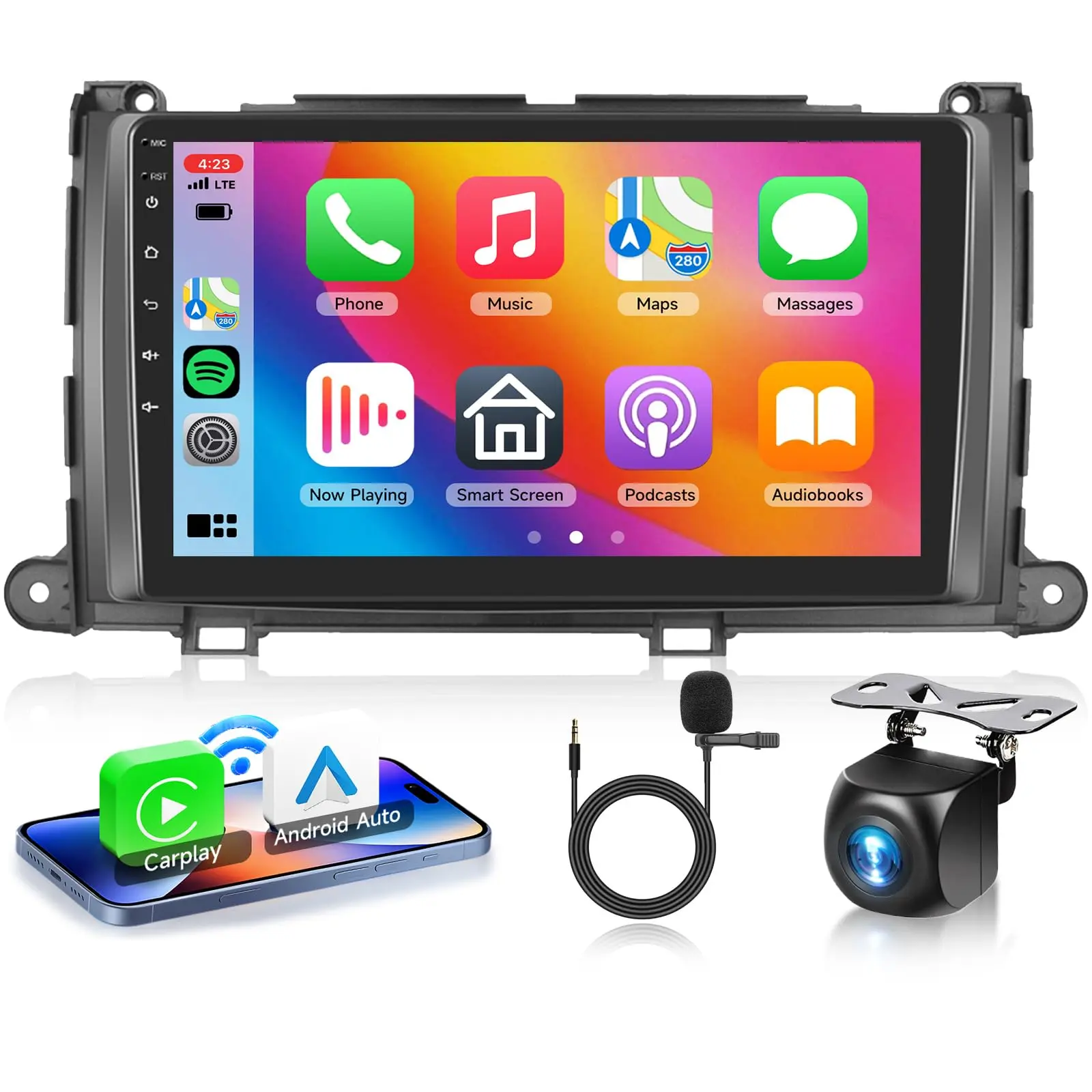 9-Inch Touchscreen Car Media Player for Toyota Sienna 2011-2014, 4-Core 64G Android 15 Stereo with Wireless CarPlay, Android Auto, Navigation, HD Display, GPS, WiFi, Bluetooth, SWC, Plug-and-Play & Backup Camera Support, Father's Day Gift