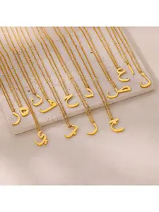 Fashionable, individualistic, minimalist-cut Arabic letter pendant stainless steel necklace