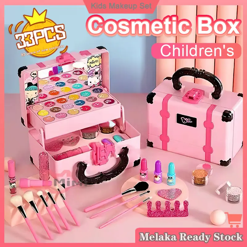 32-pcs Kids Makeup Set Non Toxic,Washable Cosmetics Toys Set Pretend Game Princess Eyeshadow Blush Lipstick Makeup Handbag,Make up set for Kids Real,Christmas gifts, toy for kids girl