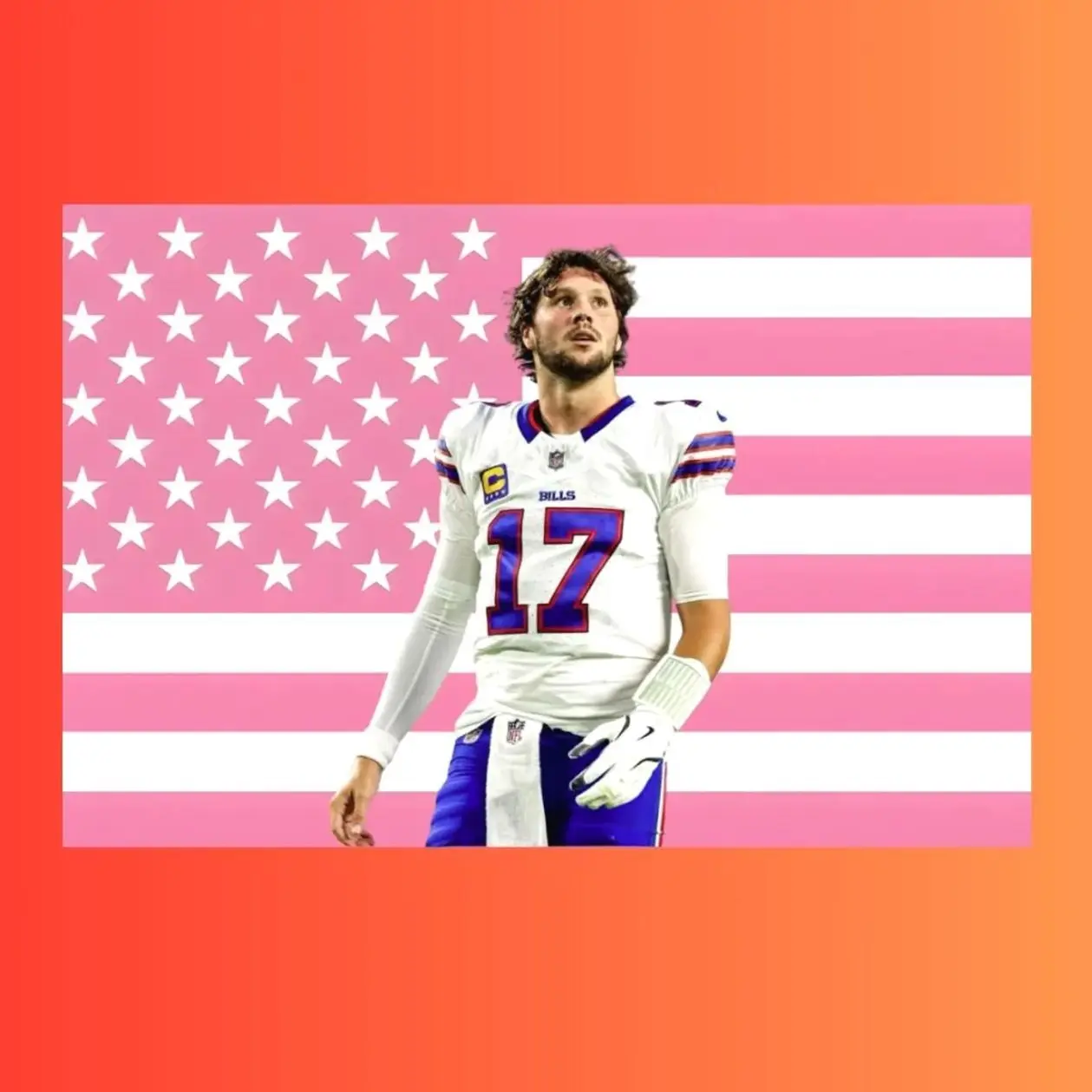Josh Allen Pink American Flag Tapestry | Buffalo Bills #17 NFL Wall Art | Football Fan Gift | Sports Room Decor | Gift For Fan