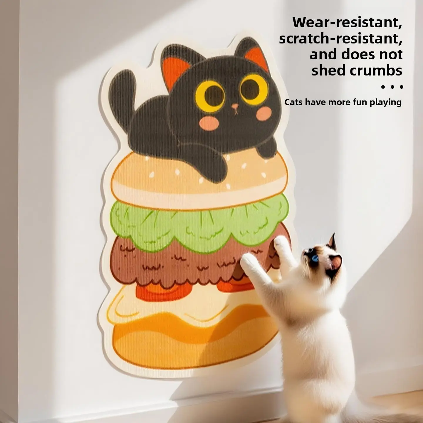 Self-Adhesive Wall Cat Scratcher with Hanging Toy – Vertical Felt Cat Scratch Pad for Furniture & Sofa Protection, Durable Indoor Cat Scratching Mat