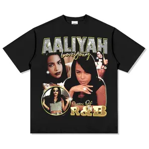 Aaliyah Graphic T-Shirt for Women, Casual Fitted Cotton Shortsleeve Top with Iconic 90s R&B Style