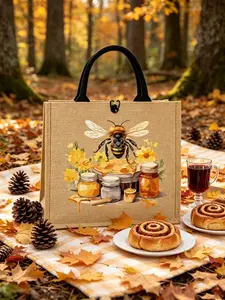 Glass Honey Jar Bee Print Crossbody Bag, Adjustable Strap, All Seasons, Casual Style, Solid Pattern, Perfect for Daily Use