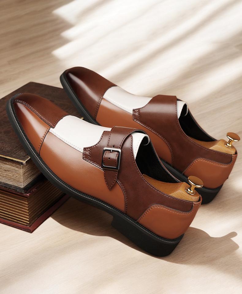 Men's Two-Tone Monk Strap Dress Shoes, Brown & White Formal Leather Shoes81960