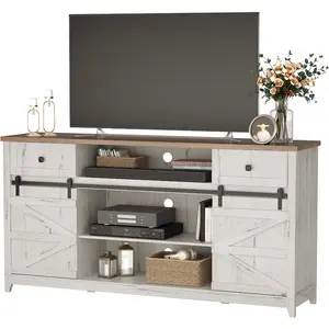 Lifewit Farmhouse TV Stand for up to 75" TV with Adjustable Shelves and Large Storage Spaces
