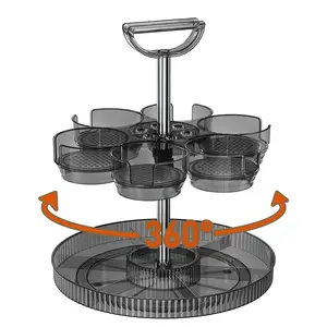 Rotating Cup Holder (Black/Grey/SQ-3506) | 360-degree free rotation for easier cup retrieval | Multi-layer storage saves countertop space | Suitable for kitchens/tea rooms/coffee bars