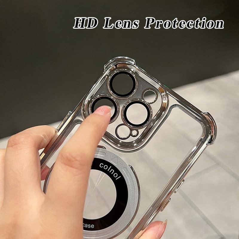 Protective Four comners Plated Clear Bracket Phone case for iPhone 16 15 14 13 12 Pro Max 16 15 Plus Cover with Kickstand   Protector Shockproof Cover protector  de camara