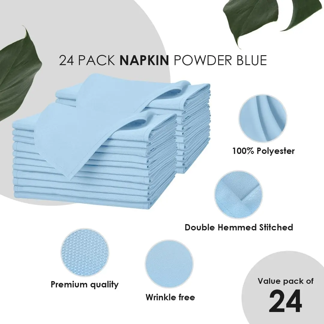Avalon Kitchen Light Blue Cloth Napkins Bulk (Pack of 24) - 100% Polyester Dinner Linen Napkins Cloth Washable & Reusable - Durable with Hemmed Edges - Ideal for Parties and Weddings (17x17 Inches)