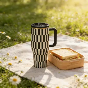 Hydrojug 40 oz Black & White Checkerboard Insulated Tumbler Retro Modern Style for Commute Road Trips Durable Travel Mug daily life drink cup with straw coffee mug racing water bottle outdoor dispenser easy drinking girl large capacity holiday use