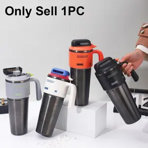 34oz Tumbler with Handle and Straw, Flasks, One-Touch Flip Lid Tumbler, Vacuum Insulated Stainless Steel Travel Mug for Men, Gamer Cup with Push-button Lid, Gaming Setup Accessory, Cup Holder Compatible for Travel, Hot & Cold Beverages