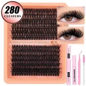 300pcs Fluffy False Eyelashes Kit, Mixed Lengths 9-16mm, D Curl, Human Cotton, Includes Glue & Remover, Perfect for DIY Home Use