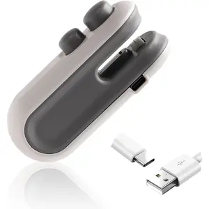 Mini Bag Sealer, 2 in 1 Bag Sealer And Cutter Magnet Rechargeable Sealing Machine Portable Handheld Heat Vacuum Sealer Mini Bag Resealer for Plastic Bags Food Storage Bags (White)