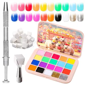 Sponge Pat Painting Gel, 20 Colors Neon Gradient Ombre Gel Nail Polish for French Manicure, Blooming Aura Nails with Sponge Applicators, UV/LED Curing DIY Nail Art Palette