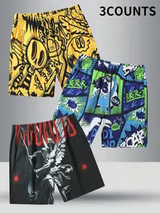 Men's Regular Fit Graffiti Print Shorts, Casual Comfy Breathable Swim Shorts for Summer, Men's Shorts for Beach Vacation, Swimming Shorts