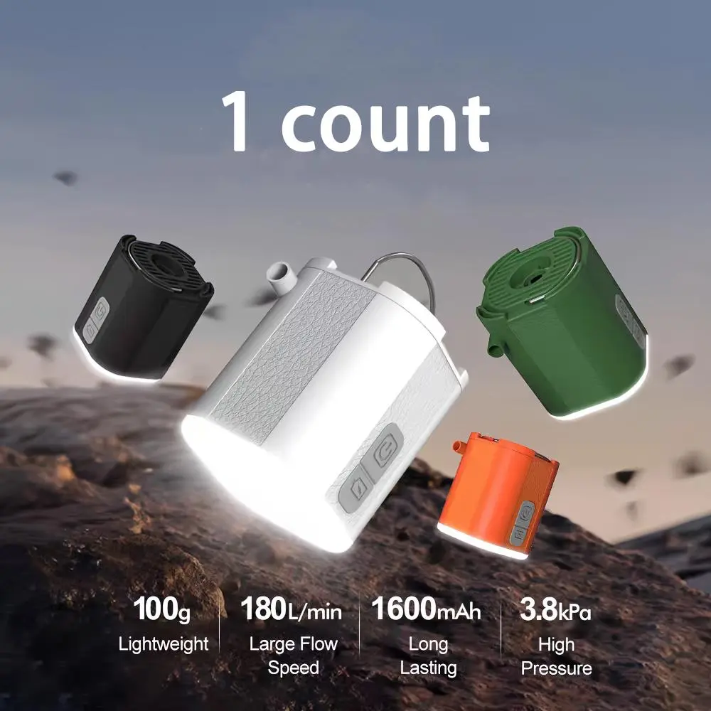 Compact Portable Air Pump with 1600mah Battery, USB Rechargeable Inflator for Pools, Air Beds, Camping Supplies, Camping Equipment, and Camping Lamps