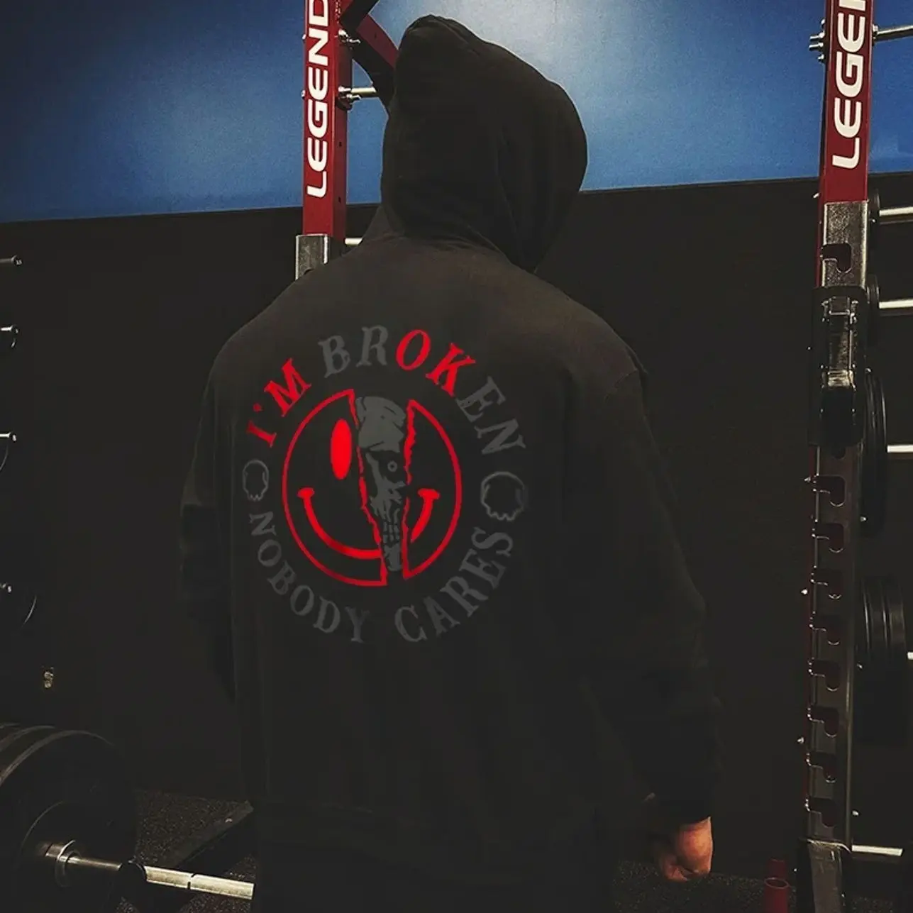 Men's "I'm Broken Nobody Cares" Graphic Print Hoodie - Meme-Themed, Statement, Themed Print Men's Hoodies, Casual Streetwear Pullover, Comfortable Long-Sleeve Graphic Sweatshirt Top, Graphic Sweatshirts