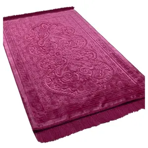 Luxury Velvet Islamic Prayer Rug - Paisley Hot Pink