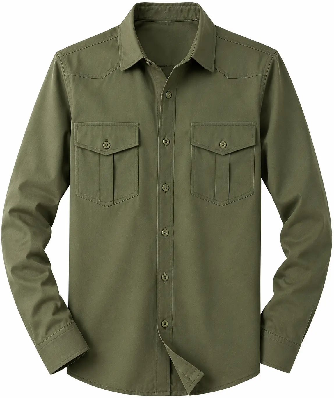 Men's Long Sleeve Solid Color Shirt Casual Button Front Work Shirt with Dual Flap Chest Pockets Classic Collar Lightweight Soft Comfortable Shirt for Work Daily Wear Weekend Travel