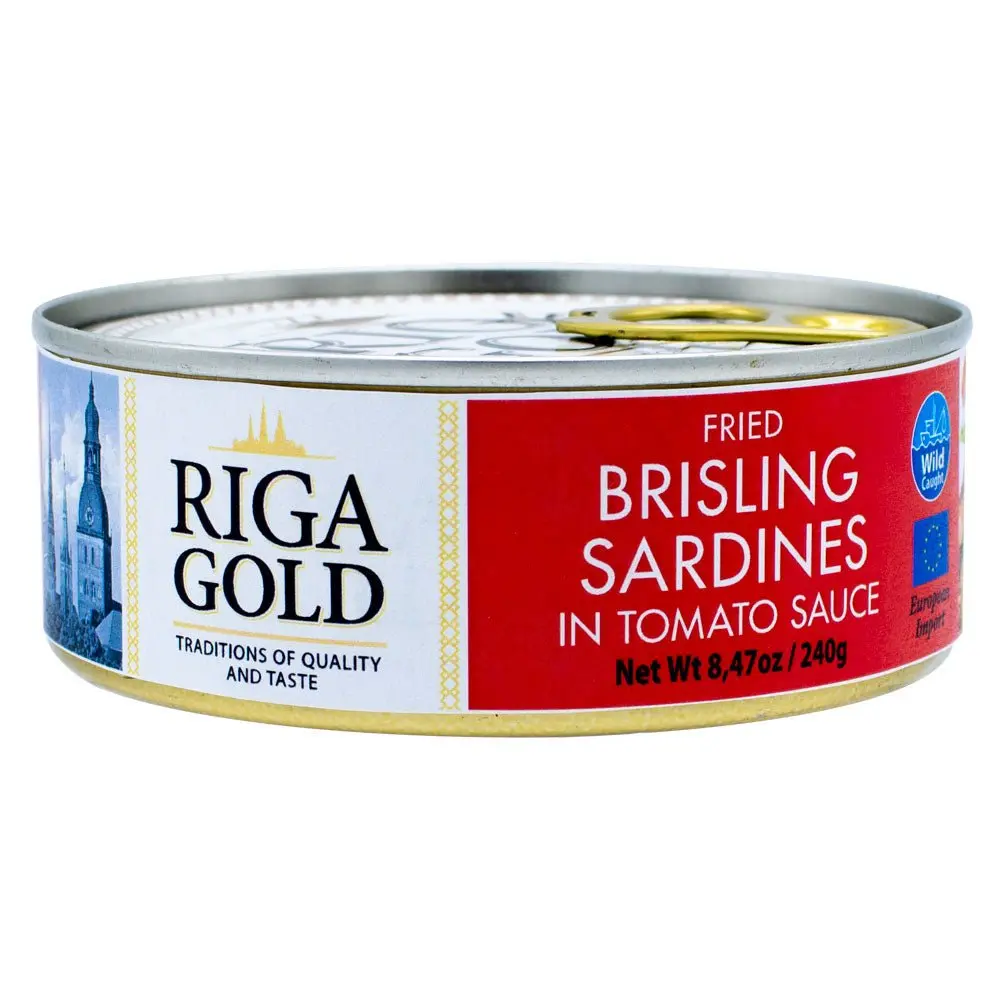 Riga Gold - Fried Brisling Sardines in Tomato Sauce Chunk Style - 8.47 oz - Multiple Pack Sizes