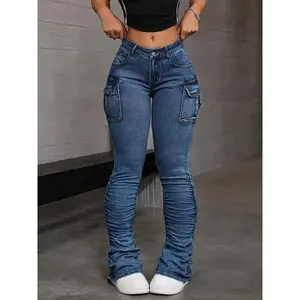 NEWHME Multi-color Optional Stretch Casual Foot Pile Design Jeans KC 2138327 New 2026 Mid-waist Hip Lift Pants Fashion Joints Retro Style All-season Denim Pants