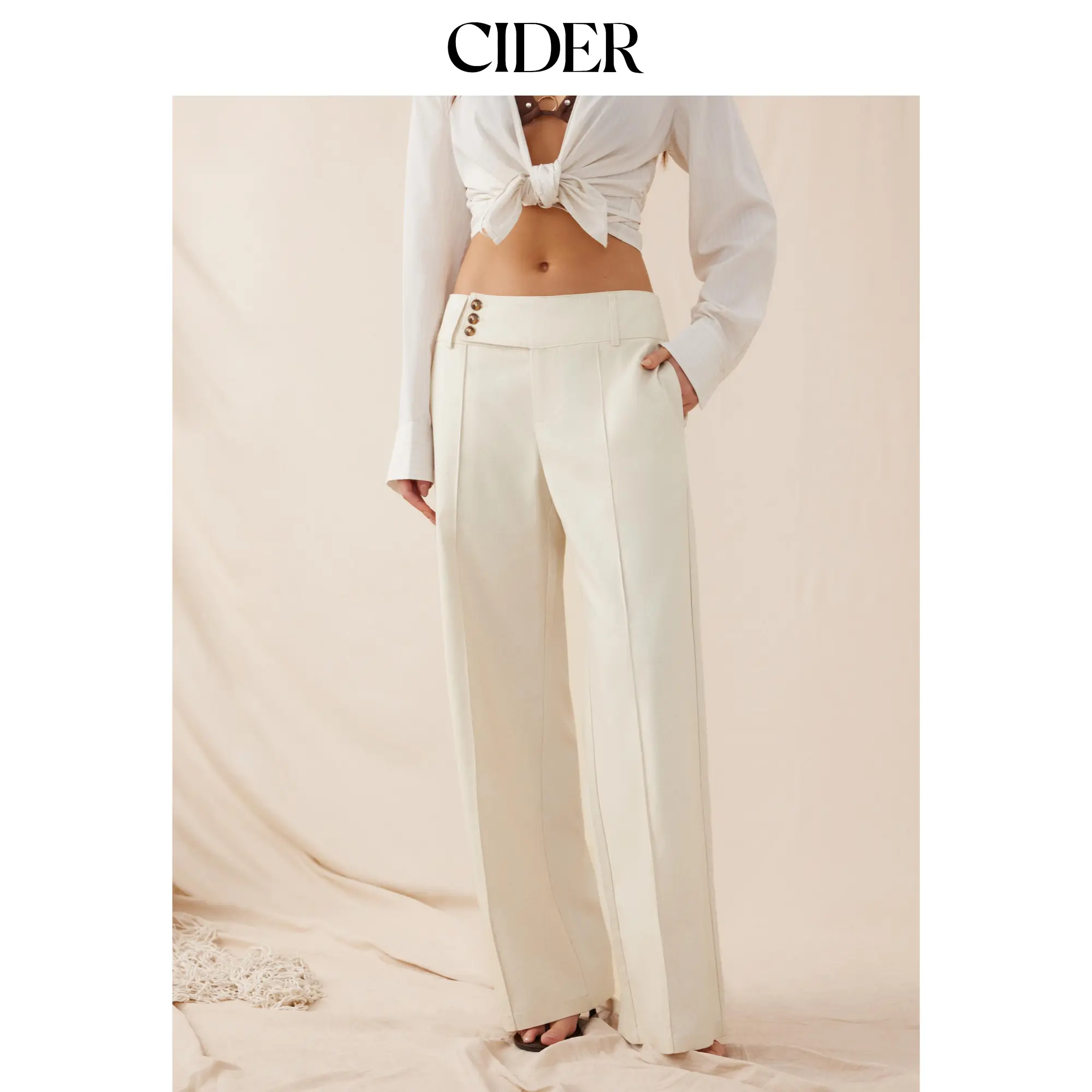 Cider Linen- blend Low Rise Pleated Wide Leg Trousers
