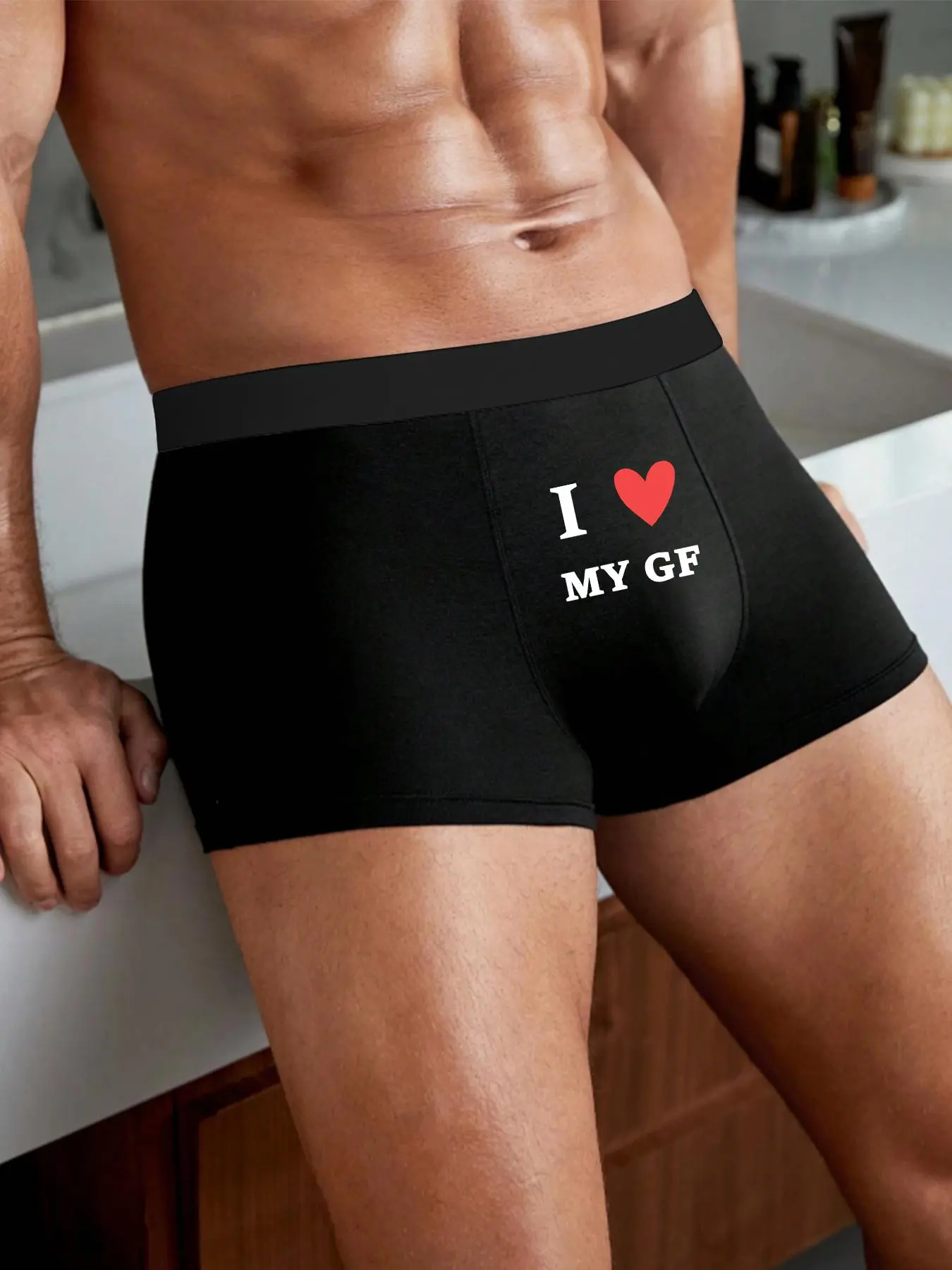 Men's I Love You My Girlfriend Print Underwear, Casual Style Underwear, Super Comfortable Breathable Panties, Perfect Valentine's Day Gift