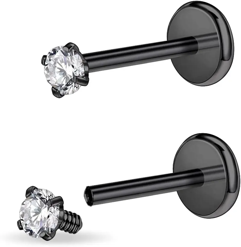 black, 16g, 8mm bar, 2mm gem