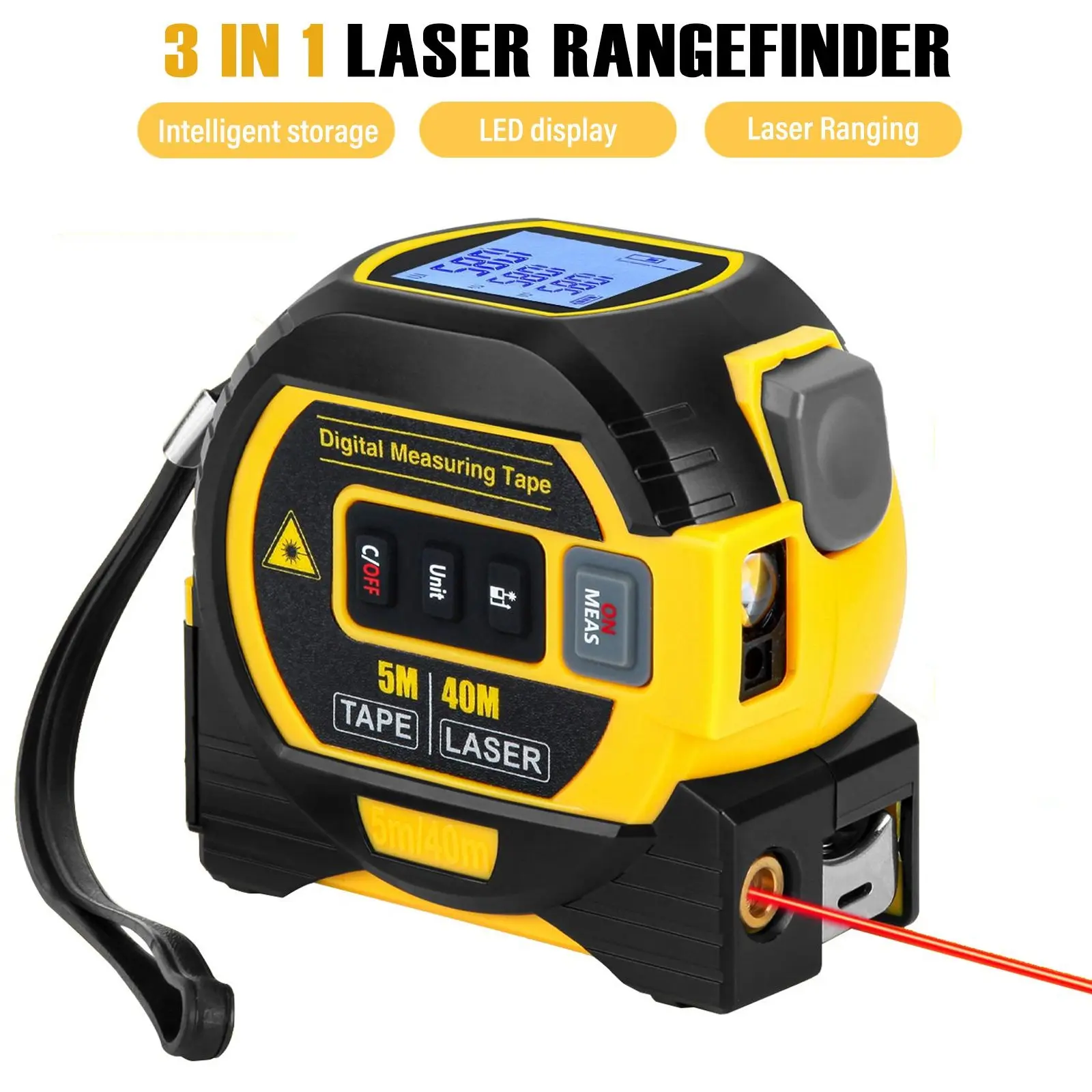 Three in one laser digital tape measure 40M/60M LCD display automatic locking rangefinder area and volume measuring tool metric imperial woodworking decoration home construction surveying interior design home hardware tools DIY, Measuring instrument