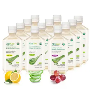 AloeCure Organic Aloe Vera Juice - 12 Bottle Sample Pack - Grape, Lemon, Natural Flavor, 12x500ml