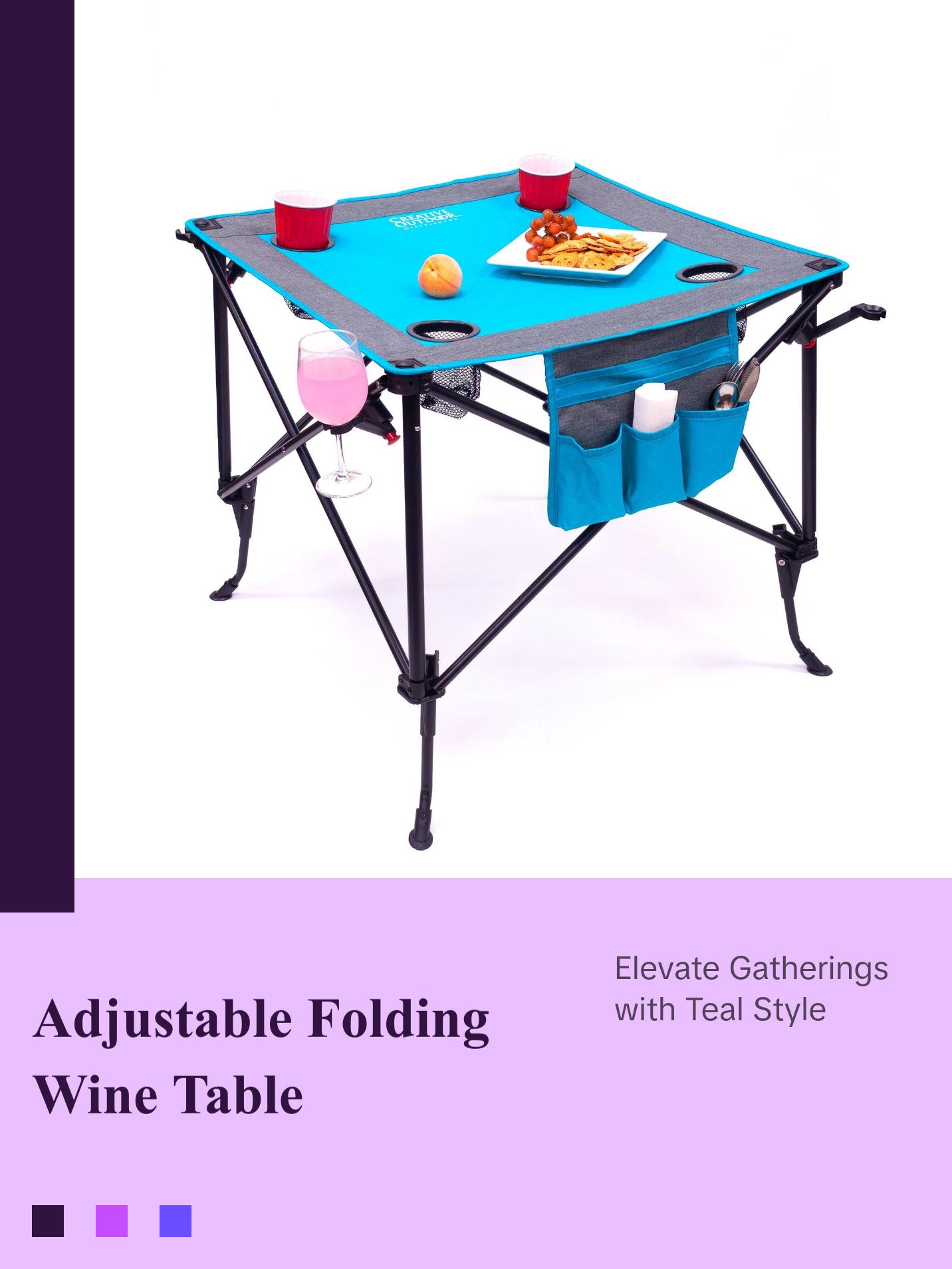 Adjustable Height Folding Wine Table | Teal