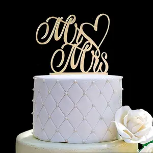 P-PSD026   Mr and Mrs Cake Topper, Bride and Groom Sign Wedding, Engagement Cake Toppers Decorations (Mirror Gold Acrylic)