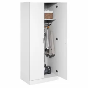 ROBIN Wardrobe Cabinet with Hanging Rod, Closet Organizers and Storage, for Wardrobe, Bedroom, Living Room, Entryway, White