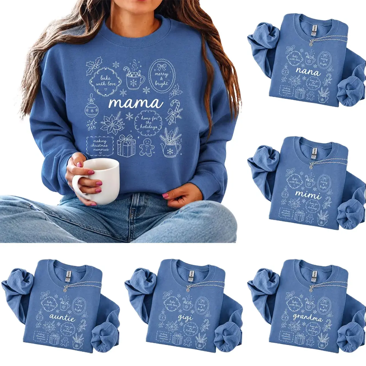 Custom Floral Mama Sweatshirt, Personalized Floral Nana Sweater, Gigi Christmas Gift, Grandma Mimi Auntie Nani Yaya Cici Grammy Lolli Shirt