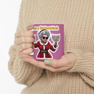 Mrs. Claus Funny Jewish Mug, Celebrate Christmas & Hanukkah with Joyful Humor, Gift for Friends/Family, Coffee Cup for Shabbat, Menorah