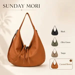 Sunday Mori Women's Genuine Leather Hobo Bag - Casual Commuter, Trendy Crossbody/Shoulder, Everyday Use, Business Casual Simple Shape, Soft Large-Capacity, Adjustable Detachable Strap, 11.8"×3.5"×9.0" (Work/Travel), Casual Commuter Bag, Trendy Crossbody B