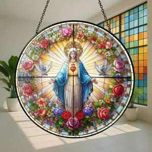 Immaculate Heart of Mary Suncatcher - Divine Grace & Floral Beauty!