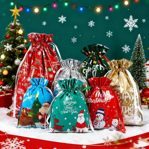 Unisex 50-Piece Christmas Bag Set with 25 Assorted Mini & Large Reusable Wrapping Goody Bags, 25 Gift Tags (Random Patterns) - Home Supplies, Party Decoration Supplies for Presents & Party Favors