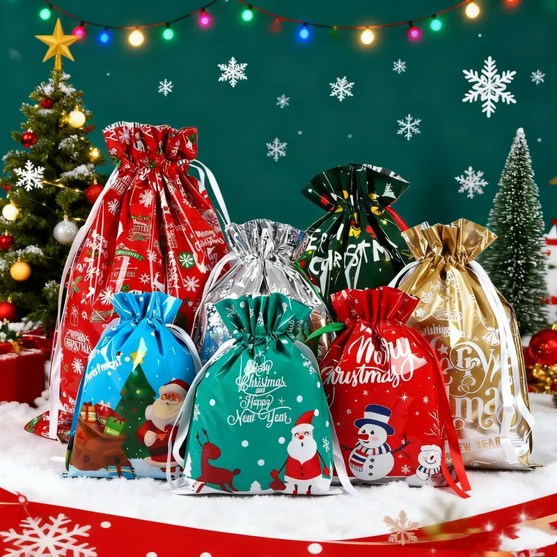 Unisex 50-Piece Christmas Bag Set with 25 Assorted Mini & Large Reusable Wrapping Goody Bags, 25 Gift Tags (Random Patterns) - Home Supplies, Party Decoration Supplies for Presents & Party Favors