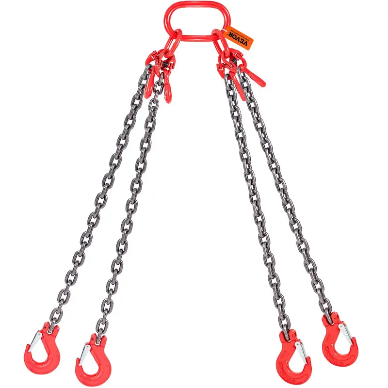 VEVOR Industrial Heavy Duty Grade 80 Manganese Steel Lifting Chain Sling, 11000 lbs Load Capacity, 5/16" Thick Chain x 5 ft, Grab Hooks, DOT Certified, Blackening Rust-Resist Coat, Adjustable Length, for Logs,Dock Sections,Engines Lifting