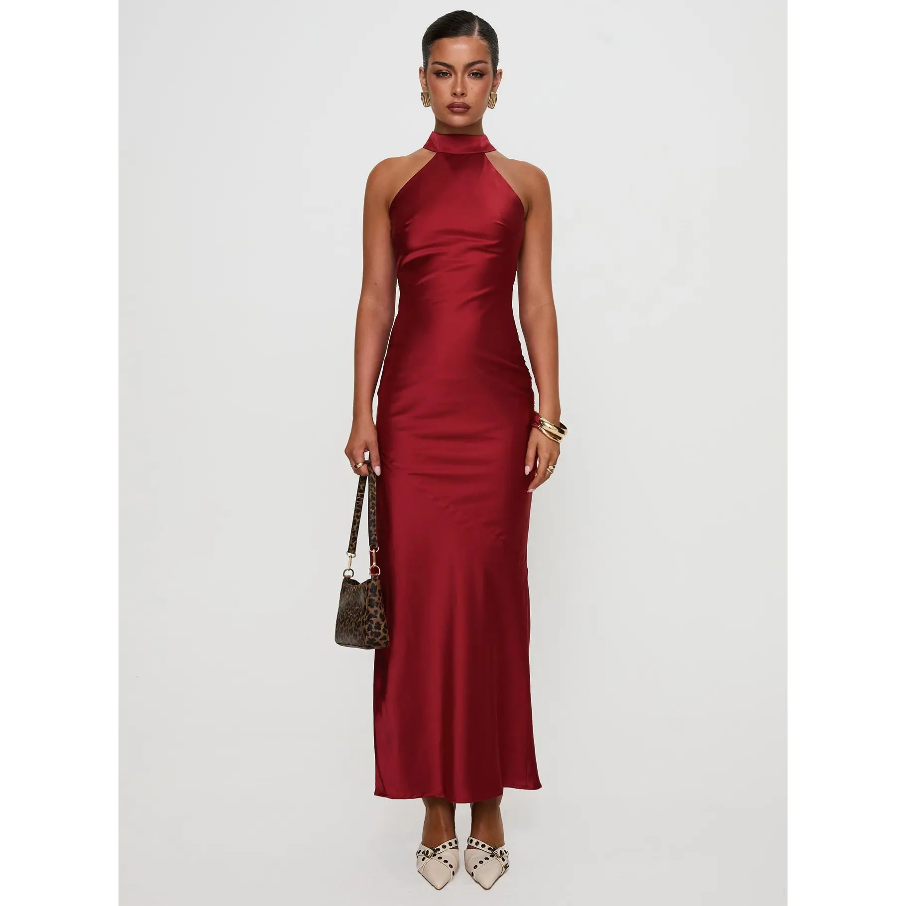 princess polly baby blue dress Burgundy midi dress with ruching and chiffon sleeves main image 0