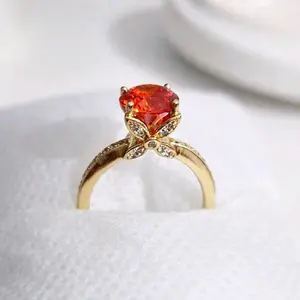 Orange Zirconia Ring 14K Gold Laminated  Elegant Statement Ring