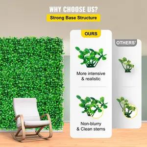 VEVOR Artificial Boxwood Panel UV 48pcs Boxwood Hedge Wall Panels Artificial Grass Backdrop Wall 10X10\" 4cm Green Grass Wall Fake Hedge for Decor Privacy Fence Indoor Outdoor Garden Backyard