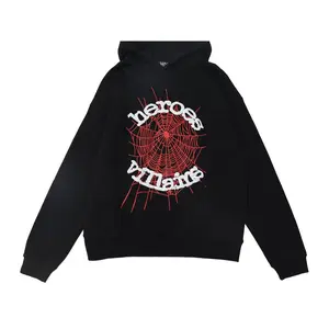 Hip hop spider red grid letter printed hoodie Y2k hoodie men's pullover women's black hoodie