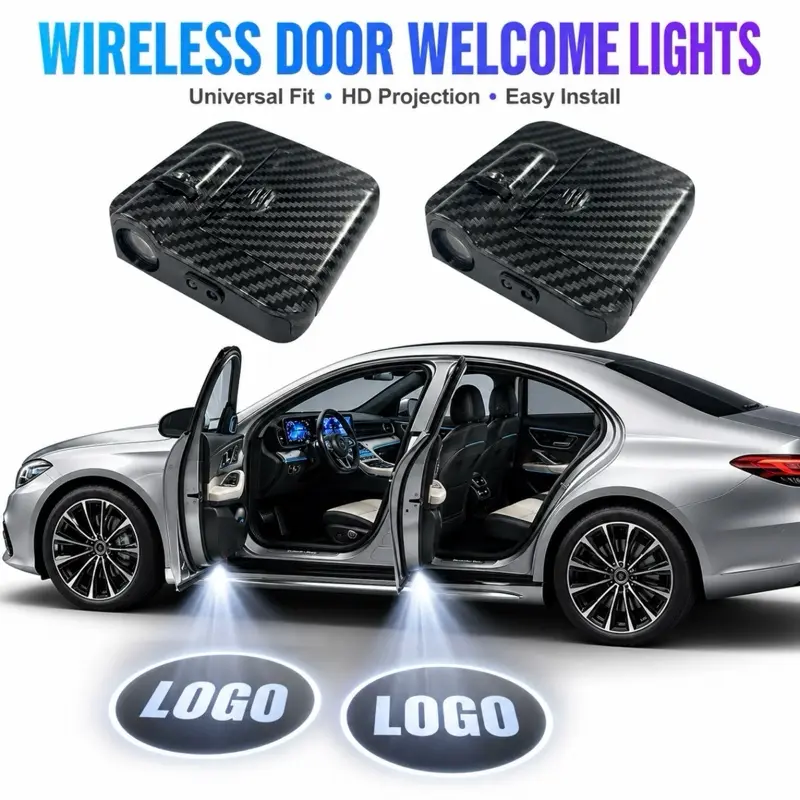 2/4Pcs Universal Vehicle Car Door Welcome Lights, HD LED Door Projector Puddle Lamps with 3D Shadow Effect, Easy-Install Car Light Embellishments